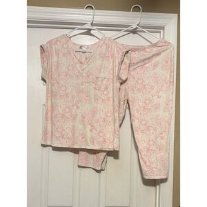Miss Elaine Short Sleeve Pajama Set Women's Size Small Pink Floral, Capri PJ